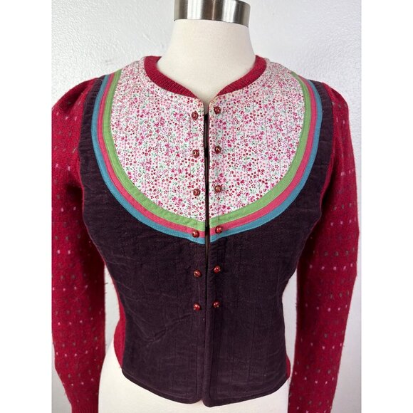 Moth Anthropologie Wool Blend Floral Yoke Cardigan Size Medium - Picture 10 of 16